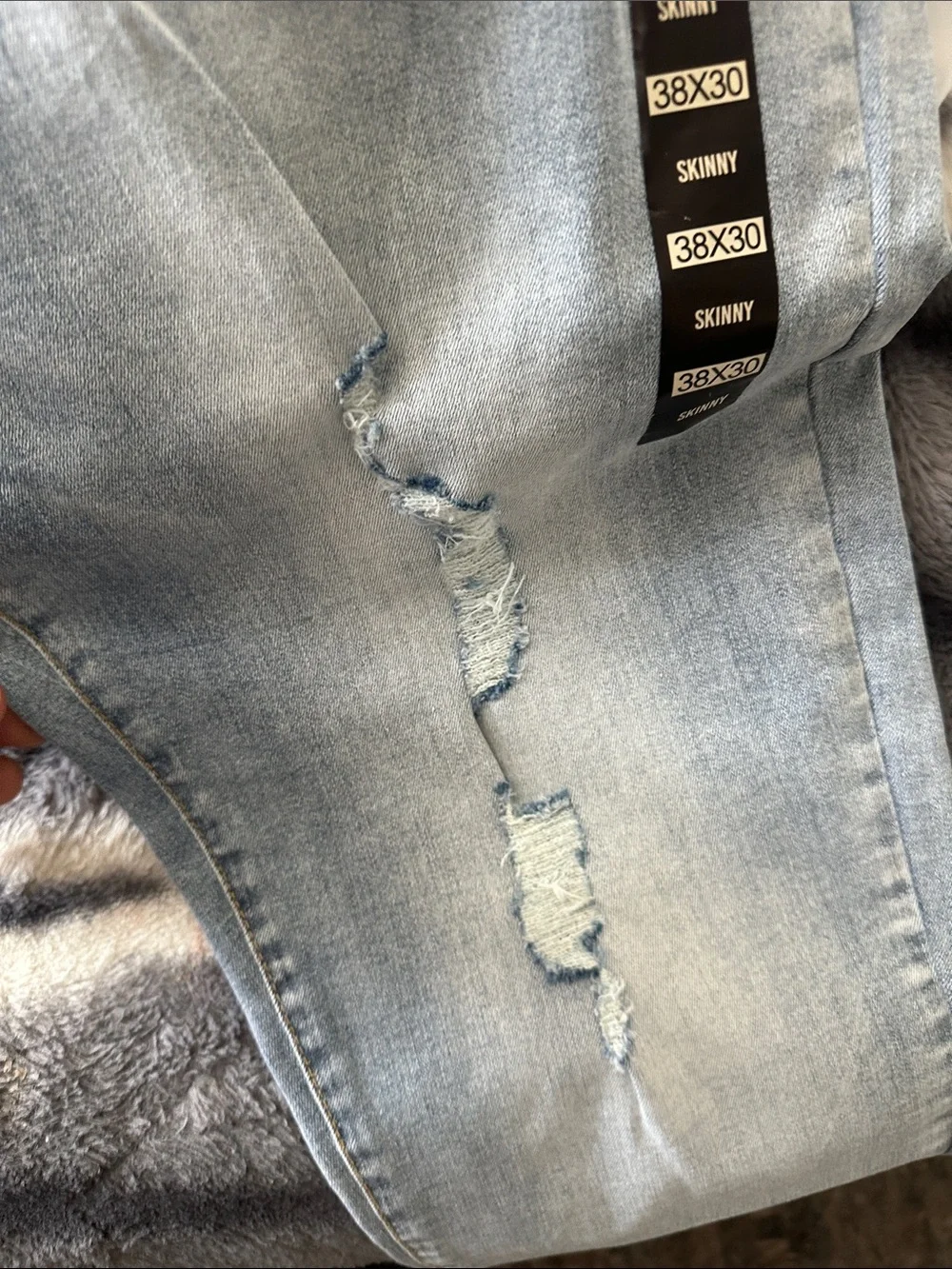 LAZER Men’s Light Blue Skinny Jeans with Distressed Details